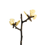 Maison Gabrielle Michael Aram Butterfly Ginkgo Salt and Pepper Shaker Detail with Gold Ginkgo Leaves on a Textured Branch