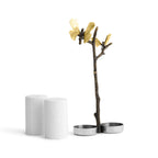 Maison Gabrielle Michael Aram Butterfly Ginkgo Salt and Pepper Shakers with Porcelain Shakers and Decorative Gold Ginkgo Leaf Branch Holder