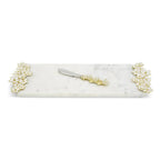 Maison Gabrielle Michael Aram Cherry Blossom Small Cheese Board with Matching Spreader Knife in Gold Floral Design