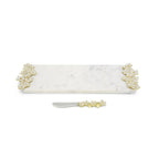 Maison Gabrielle Michael Aram Cherry Blossom Small White Marble Cheese Board and Matching Spreader Knife Set
