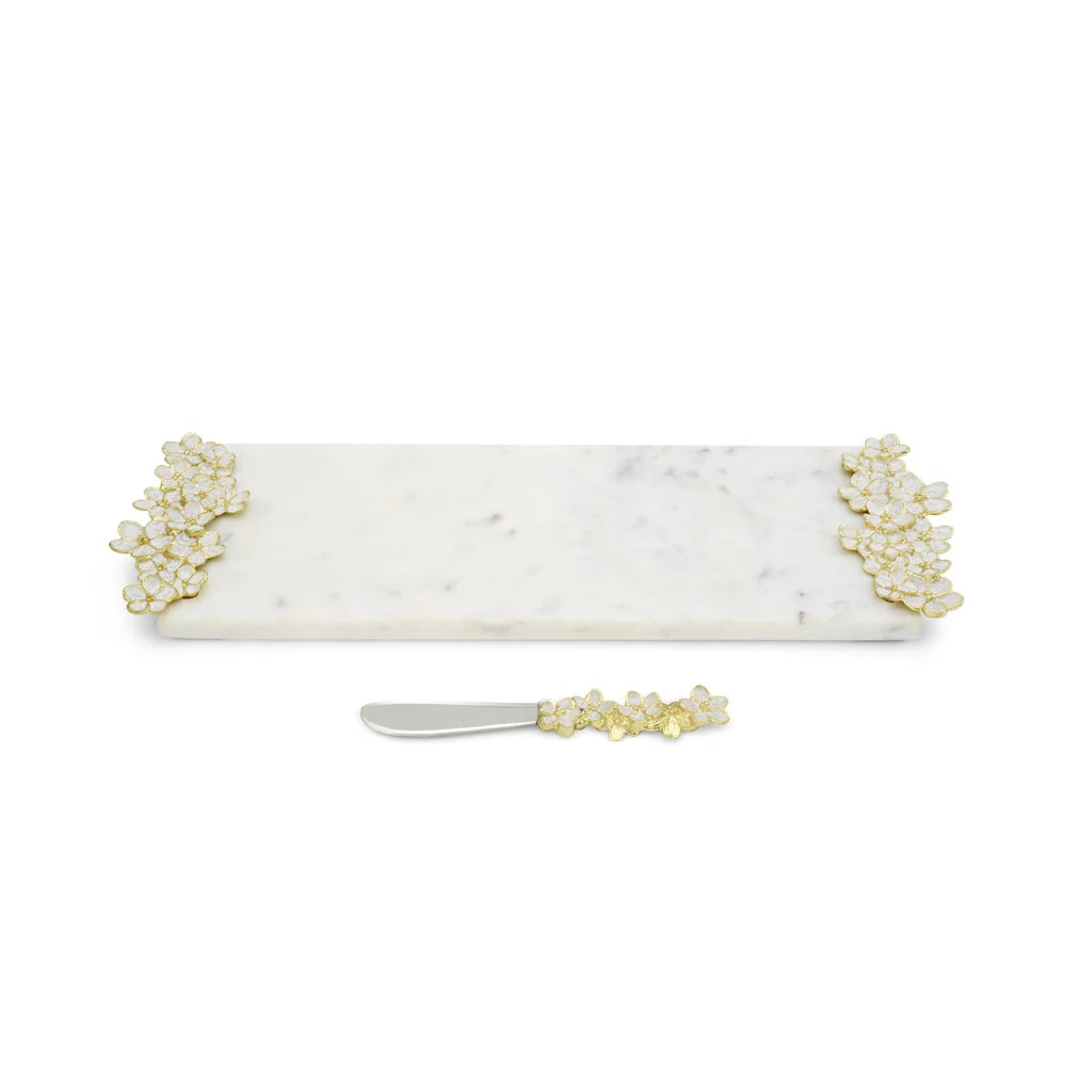 Maison Gabrielle Michael Aram Cherry Blossom Small White Marble Cheese Board and Matching Spreader Knife Set