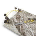 Maison Gabrielle Michael Aram Monet's Garden Golden Sunset Large Marble Cheese Board and Knife Set with Decorative Gold and Bronze Leaf Details