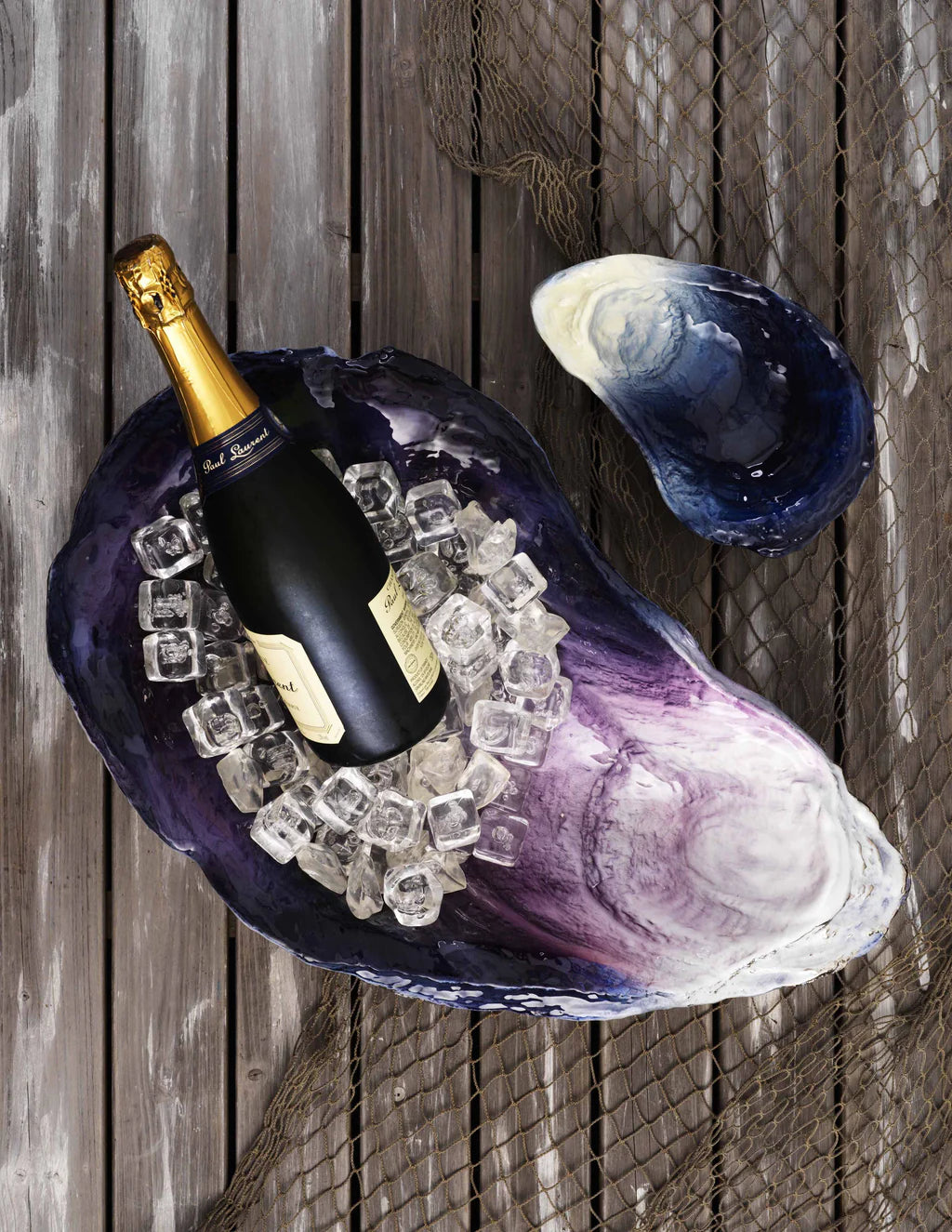 Maison Gabrielle Michael Aram Ocean Reef Oyster Jewel Nut Dish Featured in a Coastal Lifestyle Setting with Champagne and Ice