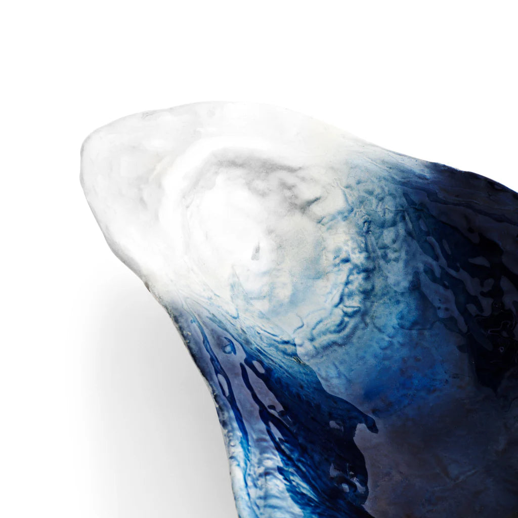 Maison Gabrielle Michael Aram Ocean Reef Oyster Jewel Nut Dish Closeup showing Detailed Blue and White Swirled Enamel Texture