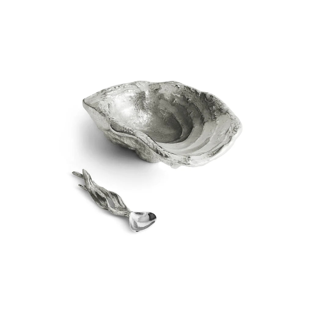 Maison Gabrielle Michael Aram Ocean Reef Salt Cellar and Spoon Set with Silver Oyster Shell Inspired Design