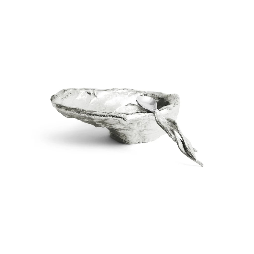 Maison Gabrielle Michael Aram Ocean Reef Salt Cellar and Spoon with Textured Silver Finish Luxury Tableware