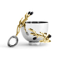 Maison Gabrielle Michael Aram Olive Branch Nut Bowl and Spoon with Gold Olive Leaf and Black Fruit Details