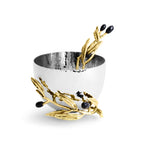Maison Gabrielle Michael Aram Olive Branch Nut Dish and Spoon with Gold Leaf and Black Olive Details