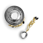 Maison Gabrielle Michael Aram Olive Branch Nut Dish and Spoon with Decorative Gold Leaf and Black Olive Detail