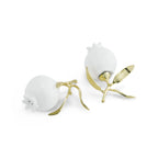 Maison Gabrielle Michael Aram Pomegranate Salt and Pepper Shaker Set with White Porcelain and Gold Leaf Detail