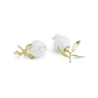 Maison Gabrielle Michael Aram Pomegranate Salt and Pepper Shakers with White Porcelain Fruit and Decorative Gold Leaf Branches