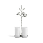 Maison Gabrielle Michael Aram White Orchid Salt and Pepper Shakers with Hammered White Porcelain and Silver Branch Holder