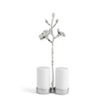 Maison Gabrielle Michael Aram White Orchid Salt and Pepper Shakers with Hammered White Porcelain and Decorative Silver Orchid Branch