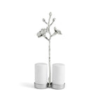 Maison Gabrielle Michael Aram White Orchid Salt and Pepper Shakers with Hammered White Porcelain and Decorative Silver Orchid Branch